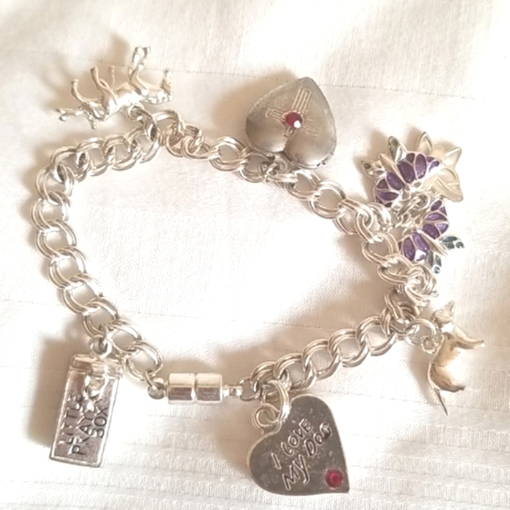 Silver Charm Locket Bracelet Dog Prayer Box Horse Butterfly